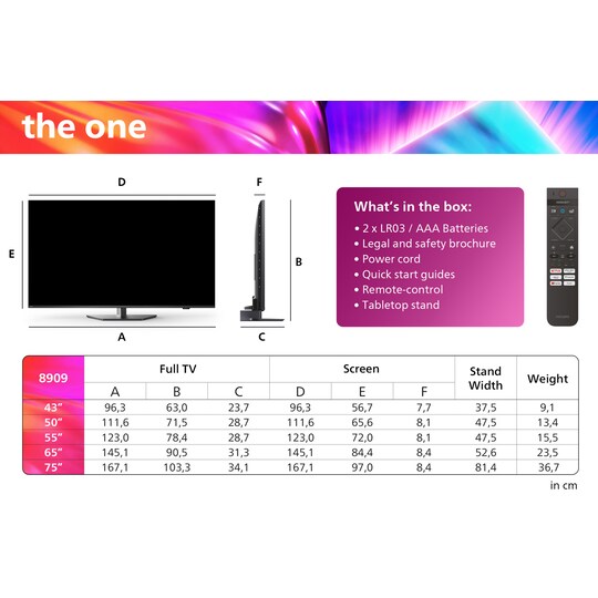 Philips 55” The One PUS8909 4K LED Ambilight TV (2024)