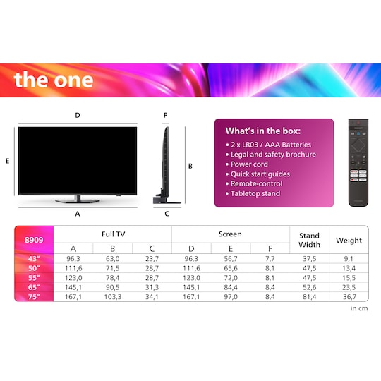 Philips 43” The One PUS8909 4K LED Ambilight TV (2024)