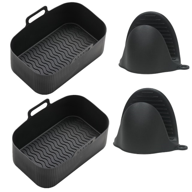 2-pak airfryer silikonegryde med handsker Grå 19.5x9x7 cm