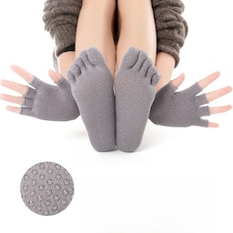 Yoga sokker og handsker skridsikkert sæt Grå