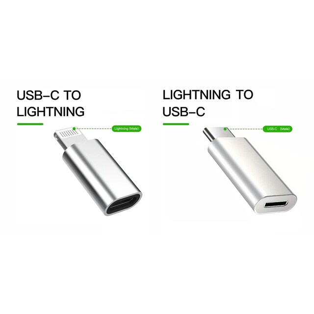 NÖRDIC 2 i 1 kit USB adapter C nødt til Lightning kvindelige og Lightning har til USB C ho aluminium space Gray