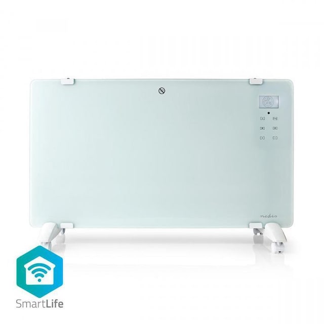 Nedis SmartLife Elradiator | Wi-Fi | Velegnet til badeværelse | Glas panel | 2000 W | 2 Varmeindstillinger | LED | 15 - 35 °C | Justerbar termostat | Hvid