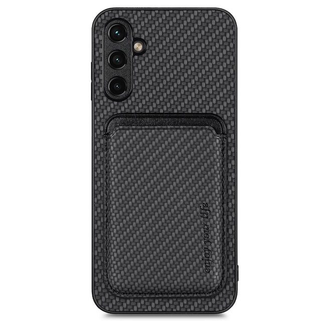 SKALO Samsung A14 4G/5G Carbon Fiber Cover med kortholder - Sort