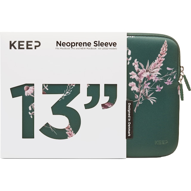 KEEP 13,6″ MacBook sleeve i neopren (Power Green Flower)