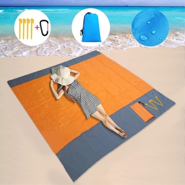 Strand tæppe 210x200cm stor sandtæt vandtæt strandmåtte - Orange