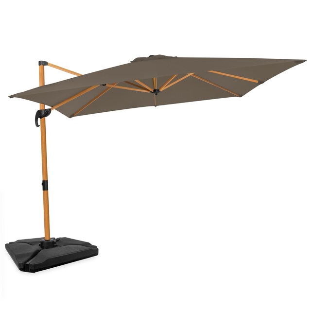 VONROC Premium Frisvinger parasol Pisogne 300x300cm – inkl fyldbare fliser  - 360 ° drejelig - Vipbar - UV-resistent lærred - trælook -Taupe - Inkl. overtræk