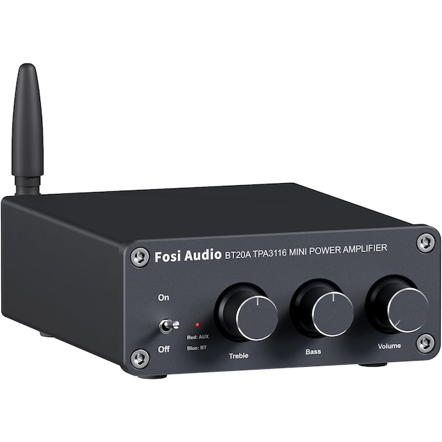Fosi Audio Bluetooth 5.0 & R/L forstærker 100W x 2 med volumen, bas og diskant kontrol, sort