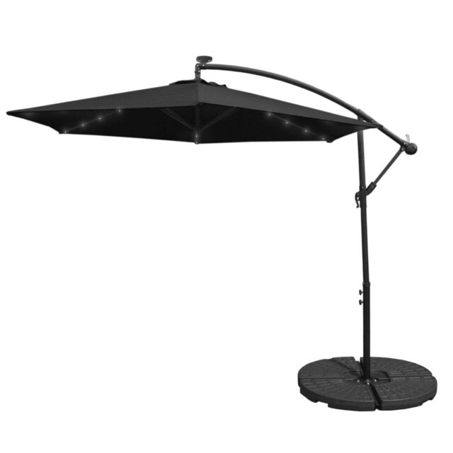 Sort 3m LED Cantilever Parasol med Fan Base