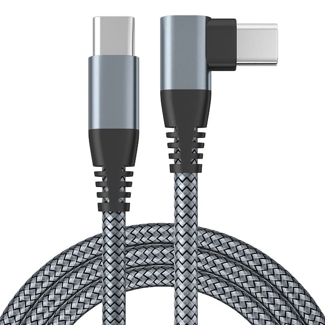 USB-C oplader med vinklet stik 60 W hurtig opladning Grå 2 m