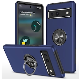 Til Google Pixel 8a Fingerring Kickstand Hybrid Taske - Blå