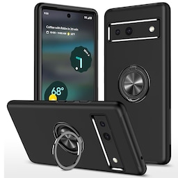 Til Google Pixel 8a Fingerring Kickstand Hybrid Taske - Sort