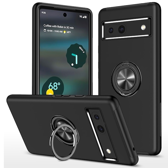 Til Google Pixel 8a Fingerring Kickstand Hybrid Taske - Sort