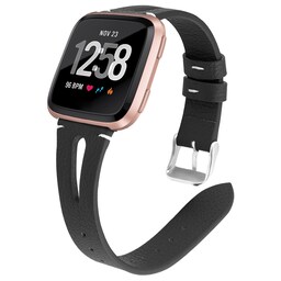 Urrem i ægte læder til Fitbit Versa smartur Sort