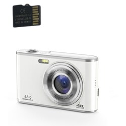 Digitalkamera 4K 48MP 16 x zoom webcam med 32GB TF-kort Sølv