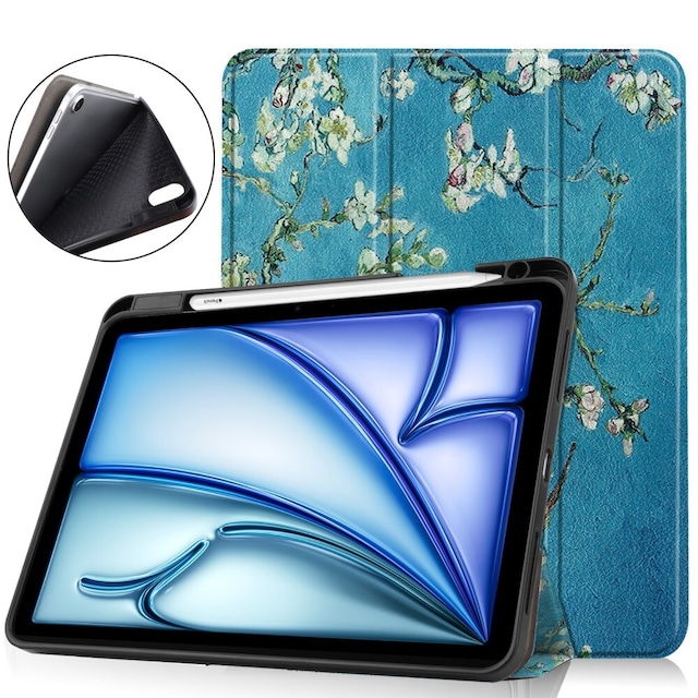 Til iPad Air 11 (2024) Etui Tre-fold Stativ Tablet Cover med Pen Holder - Blossom