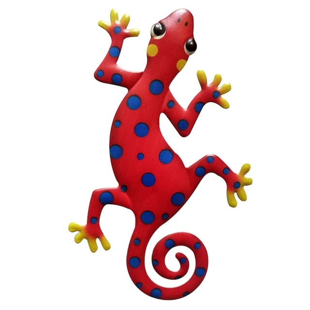 Gecko Ödla Väggdekor Trädgård prydnad 13x22cm - Rød/blå