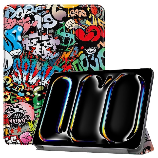 Til iPad Pro 11 (2024) Etui Tre-fold Stativ Tablet Cover - Graffiti