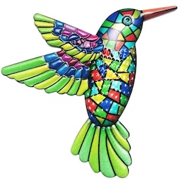 Fugl Hummingbird Vægskilt Have Ornament 12x13,5cm -Grøn