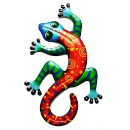 Gecko Lizard Vægskilt Have Ornament 14x21,8x0,8cm - Rød