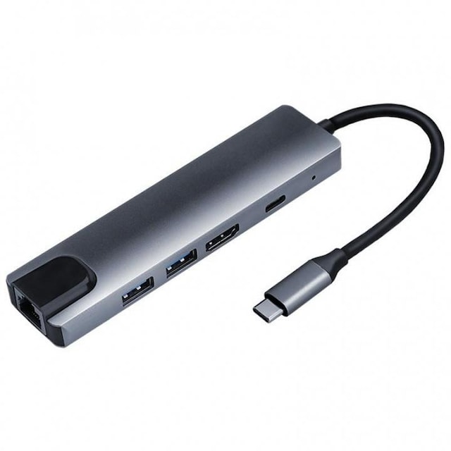 USB-C Hub 5 porte, grå