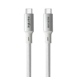 NÖRDIC 25 cm USB4 USB-C til C nylonflettet kabel PD3.1 med 240W hurtigopladning 40G 8K60Hz 4K120Hz 5K60Hz 2x4K60Hz Emarker