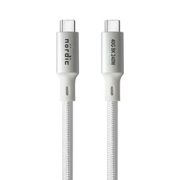 NÖRDIC 2m USB4 USB-C til C nylonflettet kabel PD3.1 med 240W hurtigopladning 40G 8K60Hz 4K120Hz 5K60Hz 2x4K60Hz Emarker