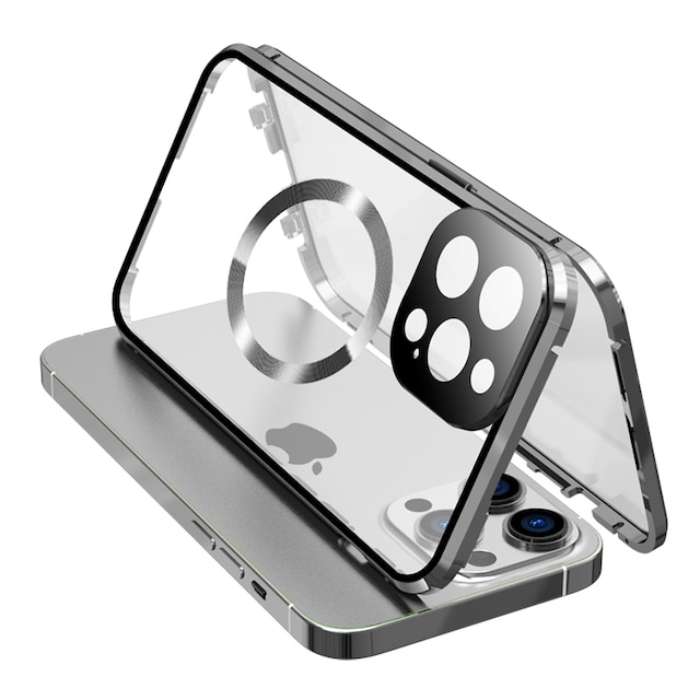 Dobbeltsidet HD-telefontaske med spænde med linsebeskytter til iPhone Sølv 15 x 7.6 x 1.5 cm iPhone 13 Pro