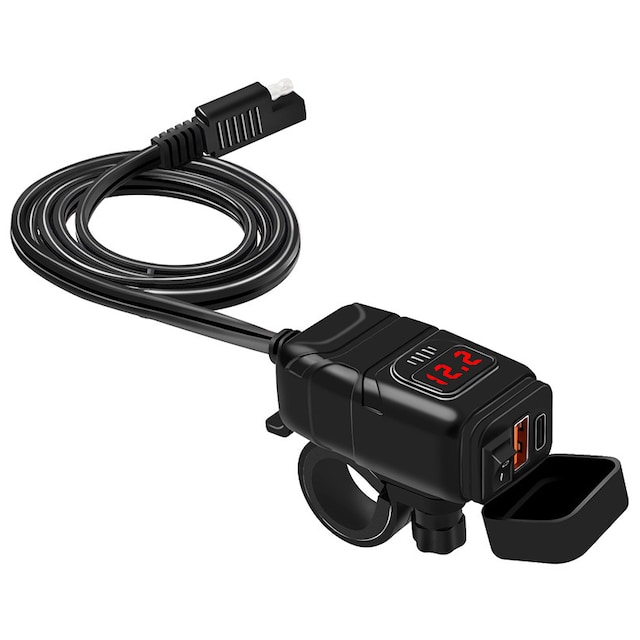 USB-C / USB hurtigoplader til bil og motorcykel Sort