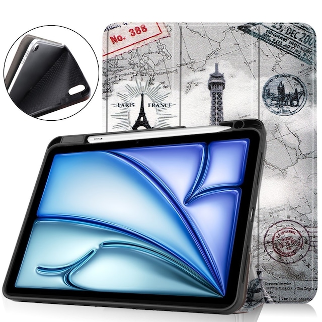 Til iPad Air 11 (2024) Etui Tre-fold Stativ Tablet Cover med Pen Holder - Tower