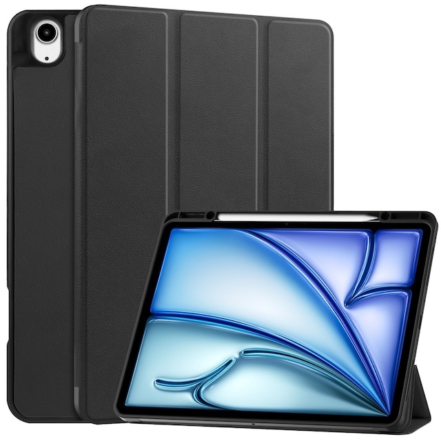 Til iPad Air 13 (2024) Etui Tre-fold Stativ Tablet Cover med Pen Holder - Sort