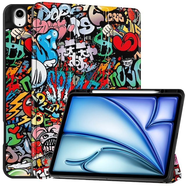 Til iPad Air 13 (2024) Etui Tre-fold Stativ Tablet Cover med Pen Holder - Graffiti