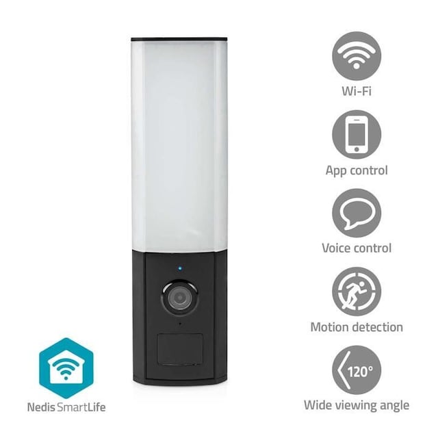 Nedis SmartLife udendørskamera | Wi-Fi | Omgivende lys | Full HD 1080p | IP65 | Cloud Storage (mulighed) / microSD (ikke inkluderet) / Onvif | 100 - 240 V AC | Med bevægelsessensor | Nattesyn | Sort