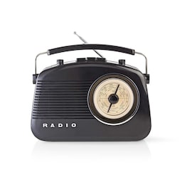 Nedis FM-radio | Borddesign | AM / FM | Batteri / Strømforsyning | Analog | 4.5 W | IP20 | Bærehåndtag | Sort