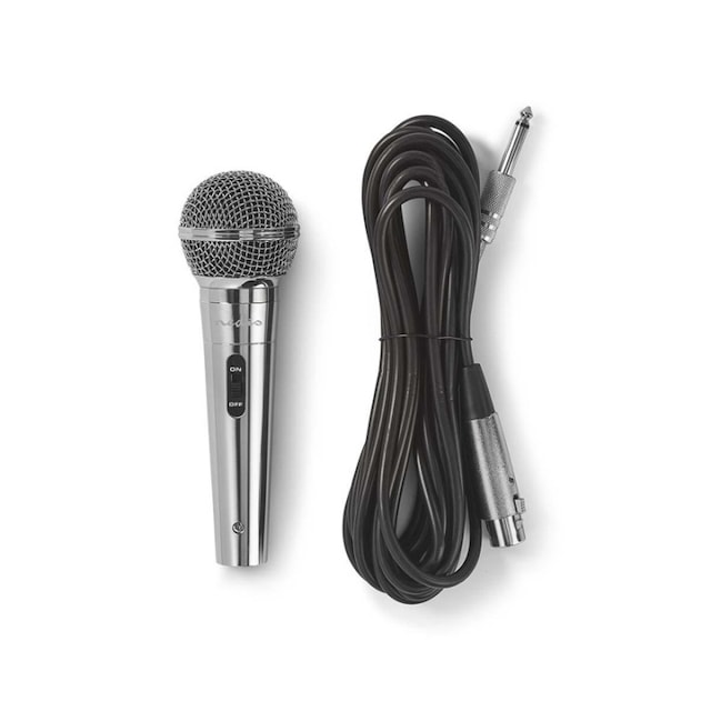 Nedis Mikrofon | Cardioid | Aftageligt kabel | 5.00 m | 80 Hz - 13 kHz | 600 Ohm | -72 dB | Indbygget on/off-knap (tænd/sluk) | Metal | Sølv