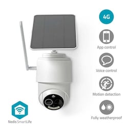 Nedis SmartLife udendørskamera | 4G | Full HD 1080p | Pan tilt | IP65 | Cloud Storage (mulighed) / microSD (ikke inkluderet) | 5 V DC | Med bevægelsessensor | Nattesyn | Hvid