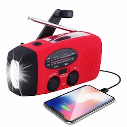 Svejse radio med LED-lys - FM-radio, Solcelle, USB, Rød
