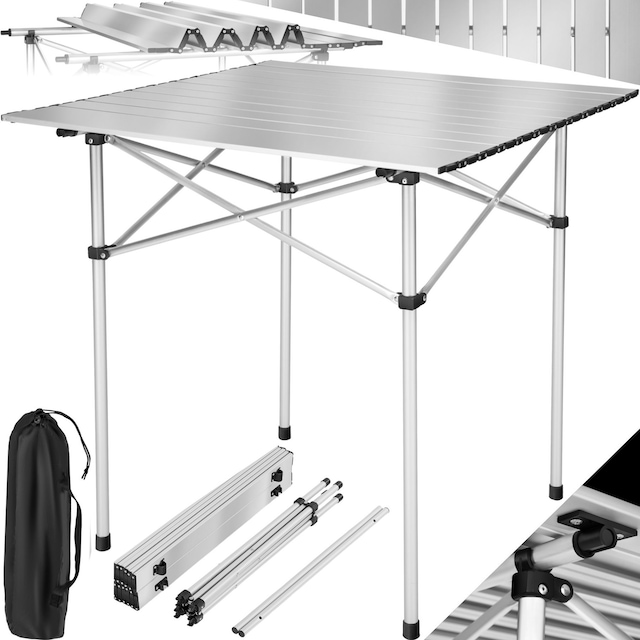 Campingbord, aluminium 70x70x70cm foldbar - grå