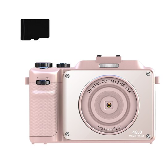 Digitalkamera 4K/48MP/18X digital zoom/autofokus/dobbeltkamera med 32GB TF-kort Lyserød
