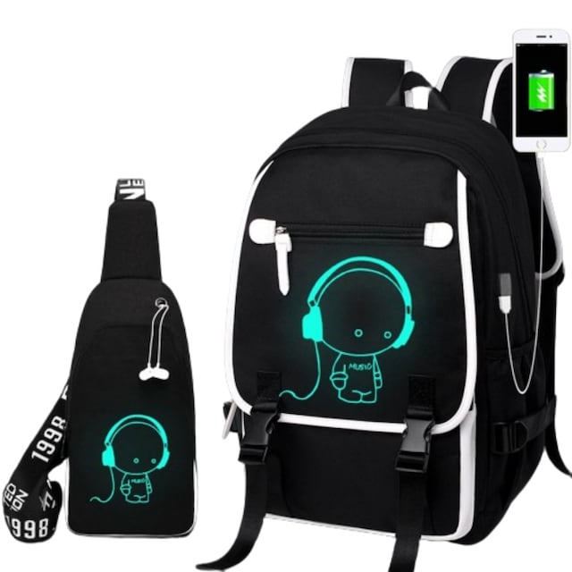 Rejserygsæk tyverisikret rygsæk med lysmønster til USB-opladningsport L