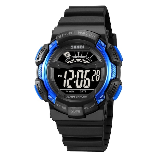 SKMEI 50m vandtæt armbåndsur - Sort+blå/sort urskive