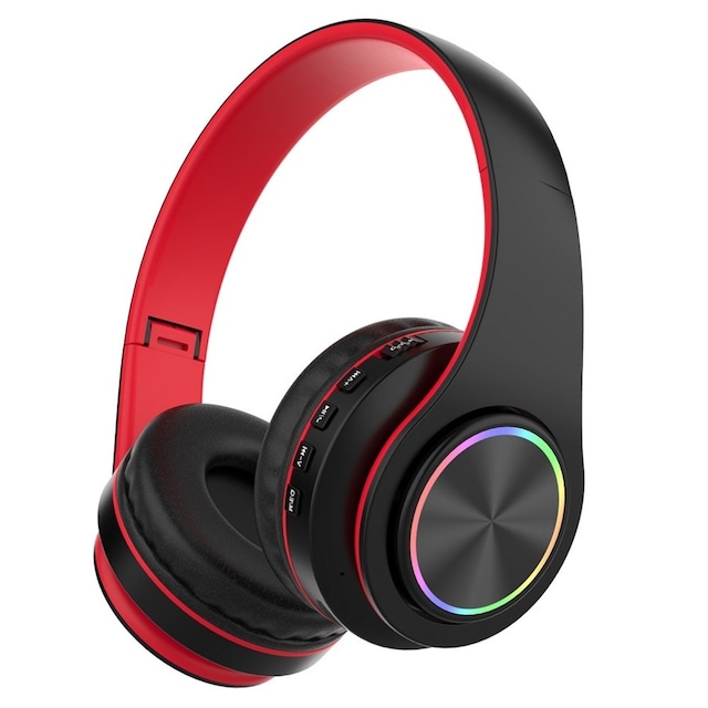 Hifi Wireless On-Ear Headset Bluetooth-hovedtelefoner - Sort+Rød