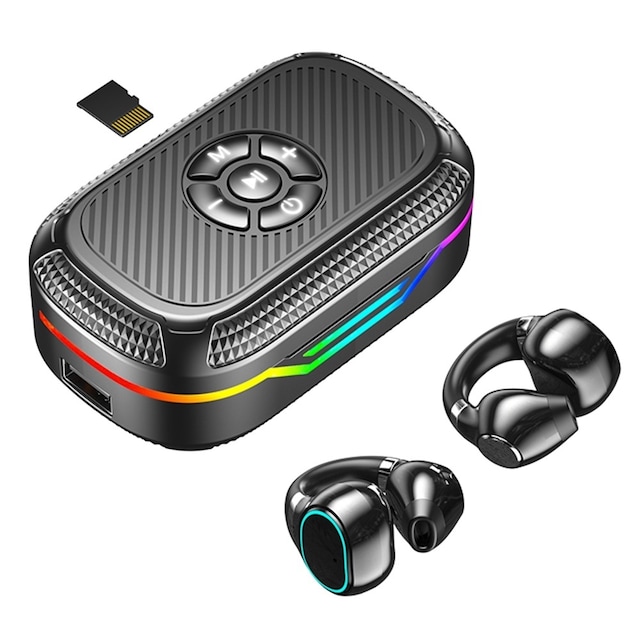 MP3 Bluetooth trådløse hovedtelefoner RGB Clip-On Earbud Headset