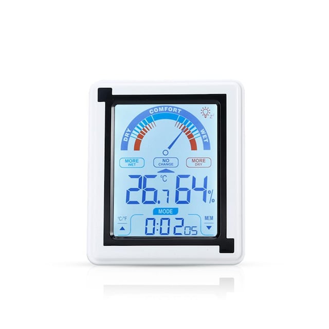 Termometer LCD Touch-termometer med ur (hvid)