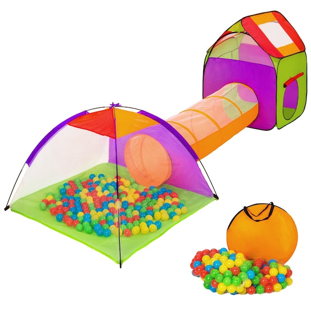 Børnetelt med tunnel, 200 bolde og taske - flere farver