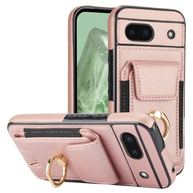 For Google Pixel 8a Kickstand Case Phone Cover with Card Slots - Rose Gold