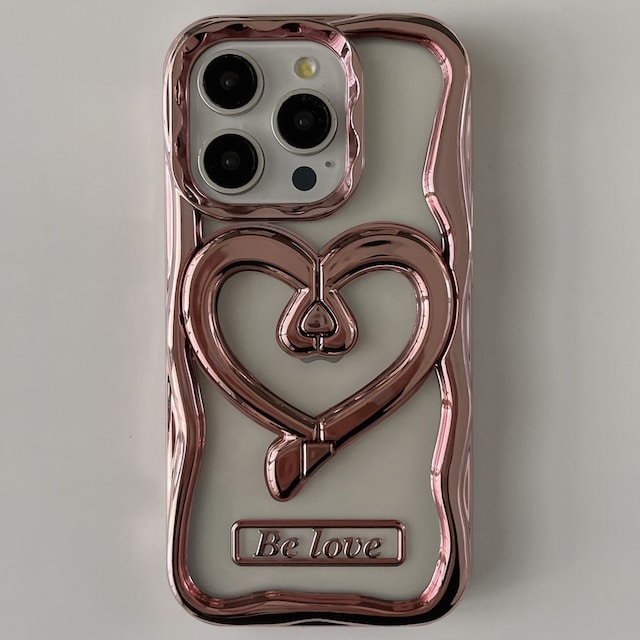 For iPhone 15 Pro Cover Love Heart Kickstand TPU Electroplated Clear Cell Phone Case - Pink