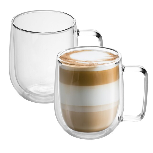 2x Kaffekop Krus Termoglas 250 ml Fliseglas Kaffeglas