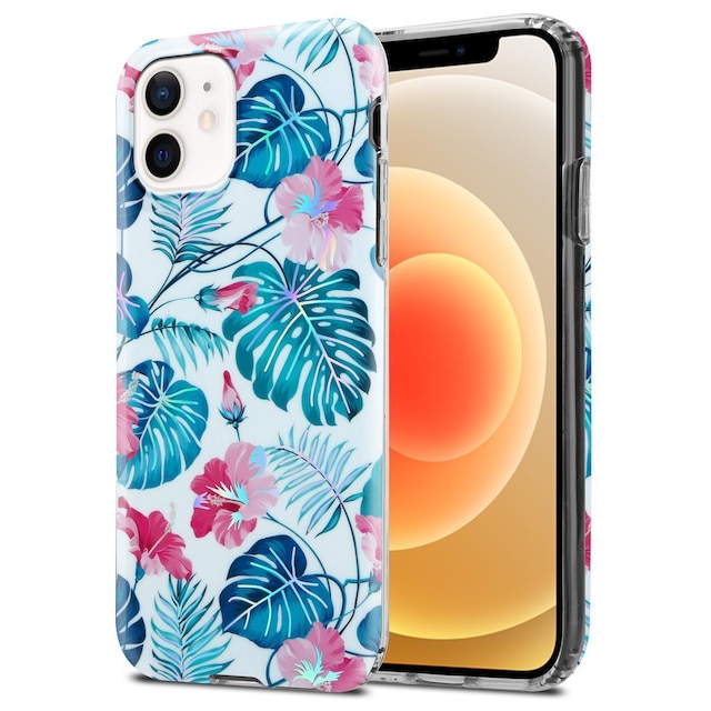 iPhone 12 / 12 PRO Etui Cover Blomster (Hvid)