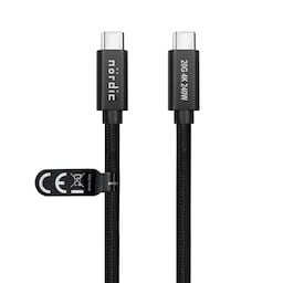 NÖRDIC 1,5 m USB 3.2 Gen 2 USB-C til C nylonflettet kabel PD3.1 240W 20G 4K60Hz sort
