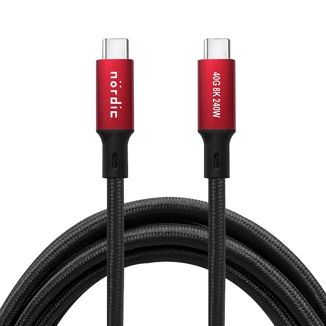 NÖRDIC 1m USB4 USB-C til C nylonflettet kabel PD3.1 240W 40G 8K60Hz 4K144Hz rød